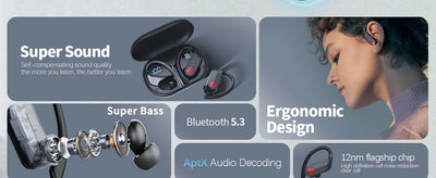 Wireless Earbuds 5.3 Bluetooth Headphones Sports Ear Buds with Earhooks 120H Playtime Wireless Headphones for Workout Waterproof