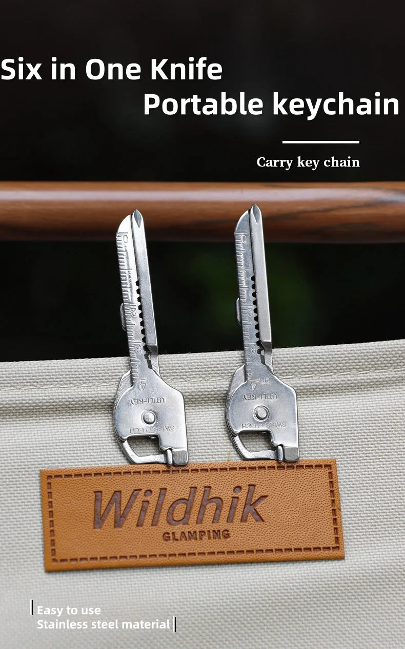 Outdoor multifunctional keychain multifunctional tool 6-in-1 folding mini knife hardware tool creativity