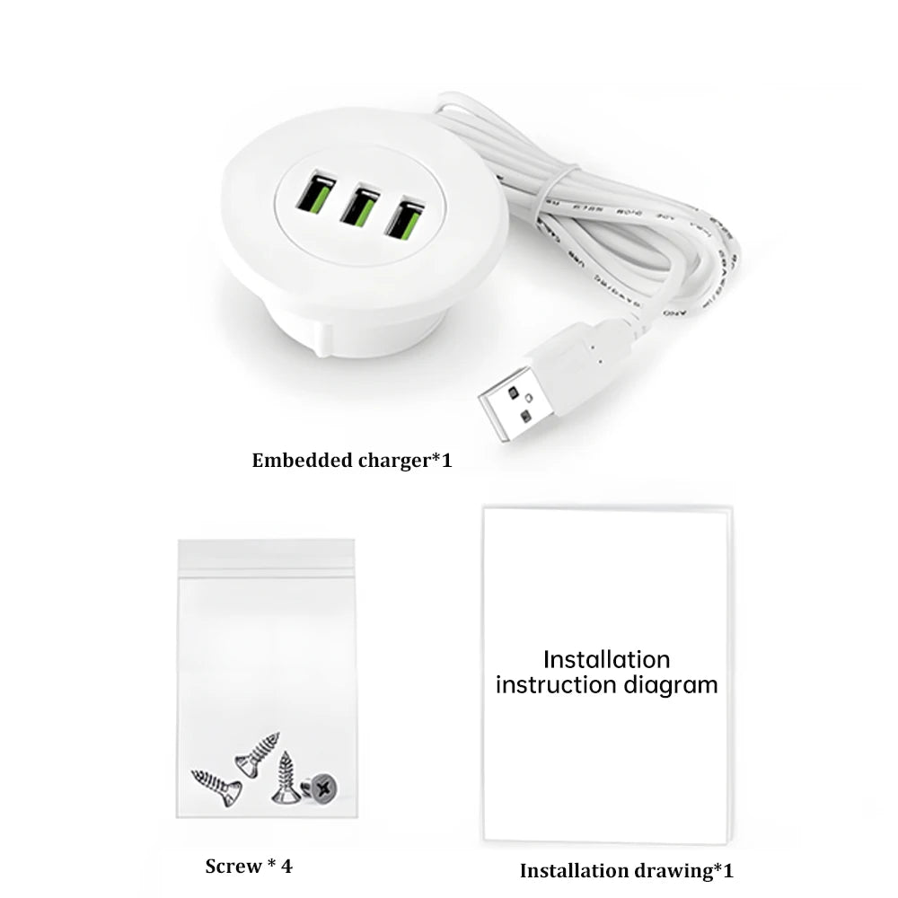 Multi Port USB Desktop Embedded Charger For Mobile Phone 3 In 1 USB HUB Computer Desk One Drag Three Data Line Splitter Charging