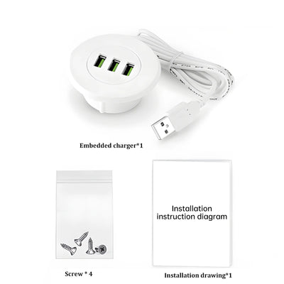 Multi Port USB Desktop Embedded Charger For Mobile Phone 3 In 1 USB HUB Computer Desk One Drag Three Data Line Splitter Charging
