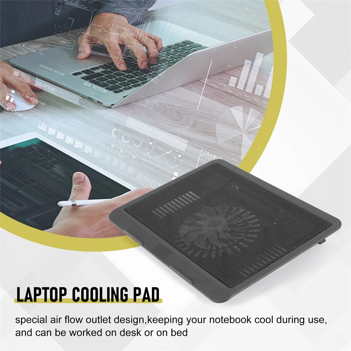 Laptop Fan Cooling Pad with Big Fans, Portable Laptop Cooling Fan with 2 in 1 USB Port, Blue LED Light, Adjustable Stand