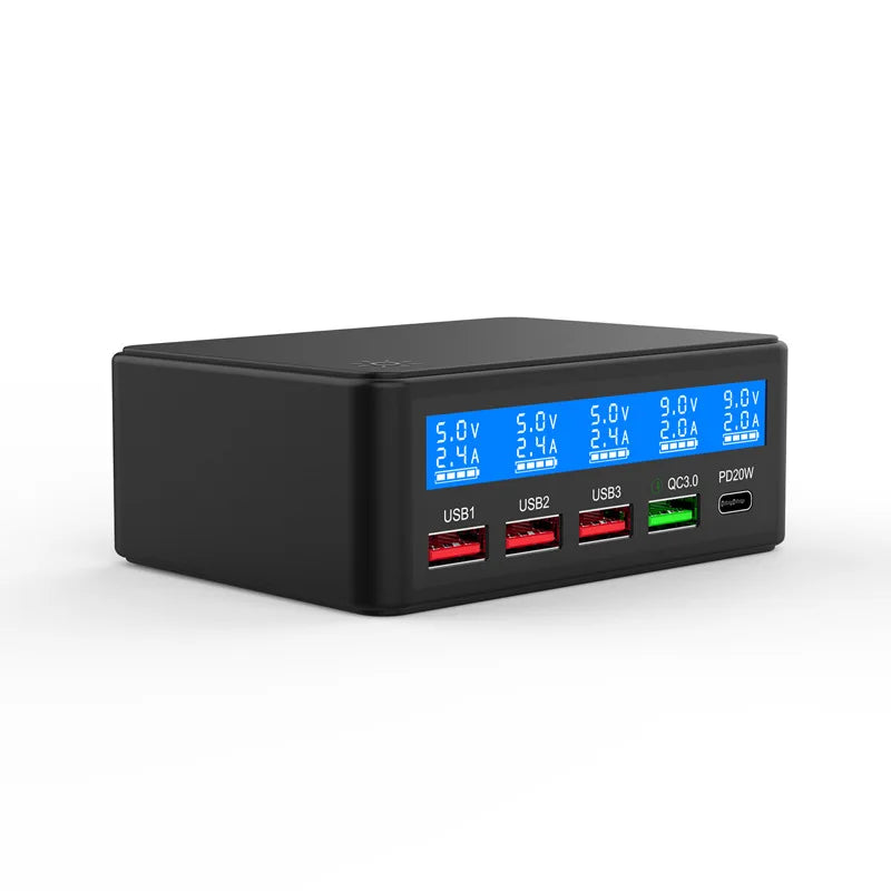 Multi USB Charger 50W 5 Port USB Fast Charger with QC 3.0 Quick Charge LCD Smart Charging Station Hub for Multiple Devices