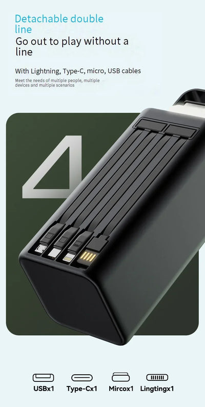 Portable Outdoor Emergency Power Banks Smartphone Backup Power 160000mAh Built-in Cable Powerbank Camping Light Portable Charger