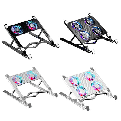 Laptop Cooling Pad with 2/4 Fans Foldable Laptop Cooling Fan RGB Silent Portable Laptop Holder 7 Height for 11-17.3 Inch Laptops