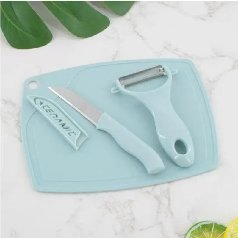 Portable Ceramic Knife Set of Three, Multi-functional Fruit and Vegetable Knives, Dormitory Family Student Kitchen Tools
