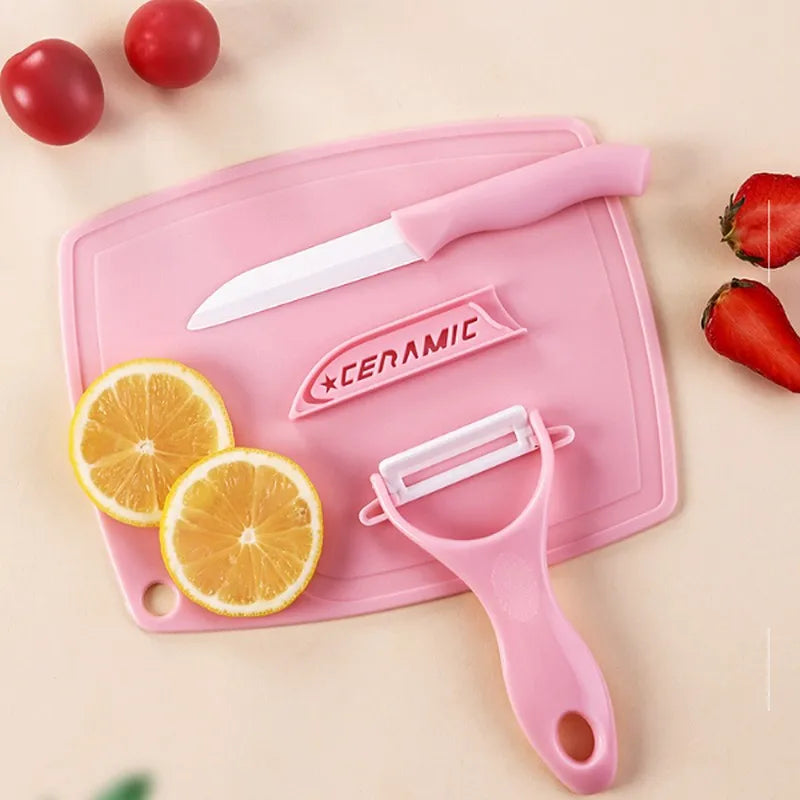 Portable Ceramic Knife Set of Three, Multi-functional Fruit and Vegetable Knives, Dormitory Family Student Kitchen Tools