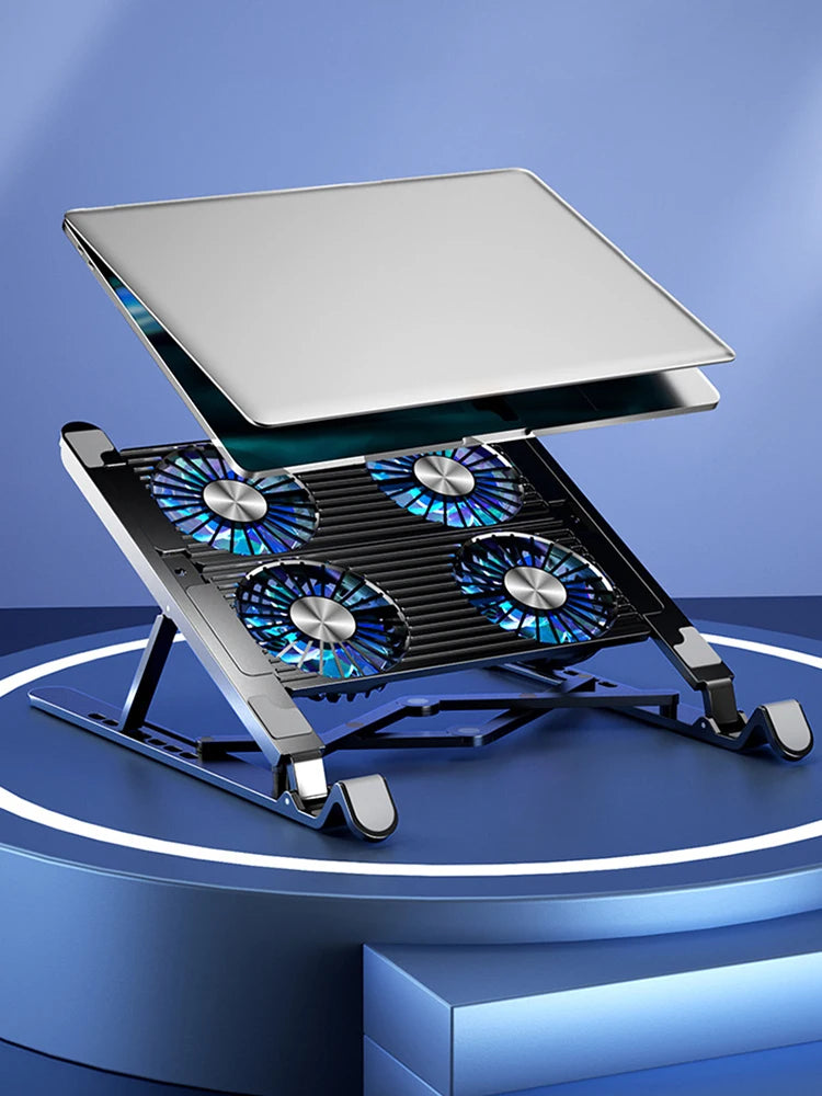 Laptop Cooling Pad with 2/4 Fans Foldable Laptop Cooling Fan RGB Silent Portable Laptop Holder 7 Height for 11-17.3 Inch Laptops