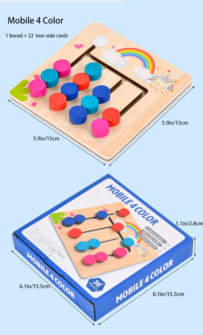 Montessori Learning Toys Mobile Color and Shape Puzzle,Matching Brain Teasers Logic Game Early Educational Wooden Toys for Kids