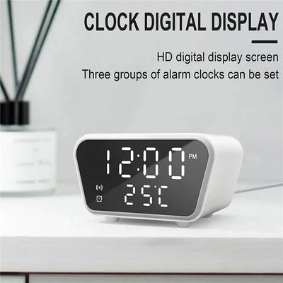 Wireless Charger Pad LED Digital Alarm Clock Desktop Temperature Phone Chargers Stand 15W Fast Wireless Charging Dock Station