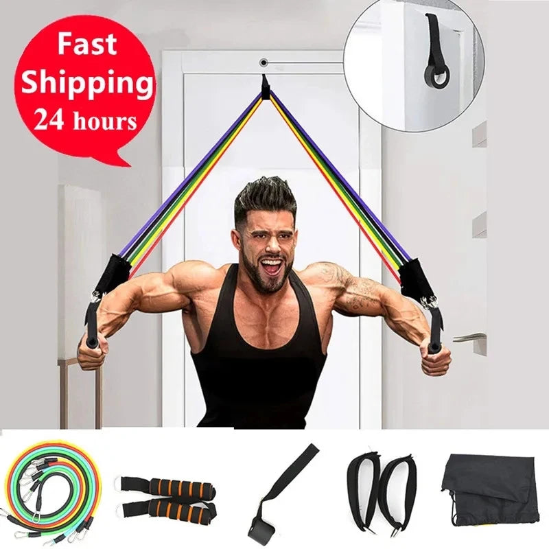 11-Piece Resistance Bands Set - Complete Home Gym Workout Kit