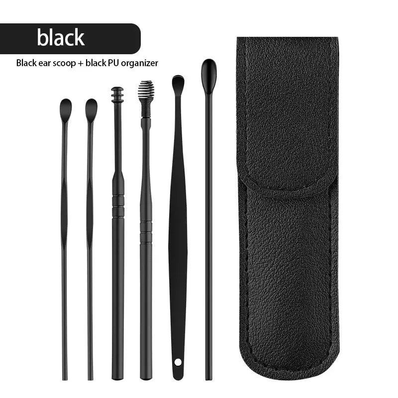 Earspoon Six-piece Ear-picking Tool Stainless Steel Ear-picking Spoon Leather Bag Ear-cleaning Spoon Easy to Carry at Home
