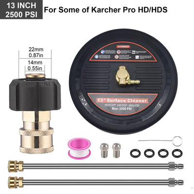 2500 PSI 13 Inch Pressure Washer Surface Ground Floor Cleaner Brush Water Broom for Karcher Lavor Anlu 1/4" Inch Quick Connector