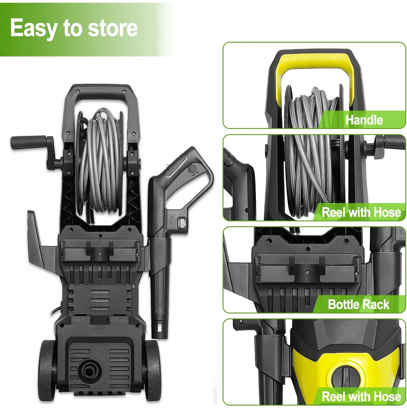 Electric High Pressure Washer2200W,150bar,4 quick-connect nozzles from 0 to 180°,10m Flexible Hose,for Terraces,Gardens,Cars