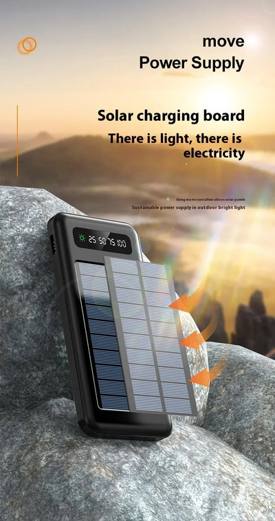 New Portable Charger Solar Power Bank 20000mah Large Capacity Outdoor Fast Charging Telephone Power Bank Share Removable Cable
