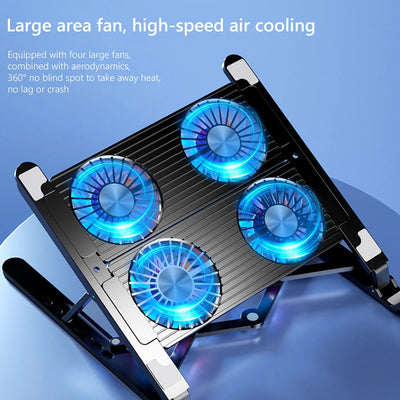 Laptop Cooling Pad with 2/4 Fans Foldable Laptop Cooling Fan RGB Silent Portable Laptop Holder 7 Height for 11-17.3 Inch Laptops