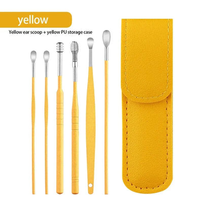 Earspoon Six-piece Ear-picking Tool Stainless Steel Ear-picking Spoon Leather Bag Ear-cleaning Spoon Easy to Carry at Home