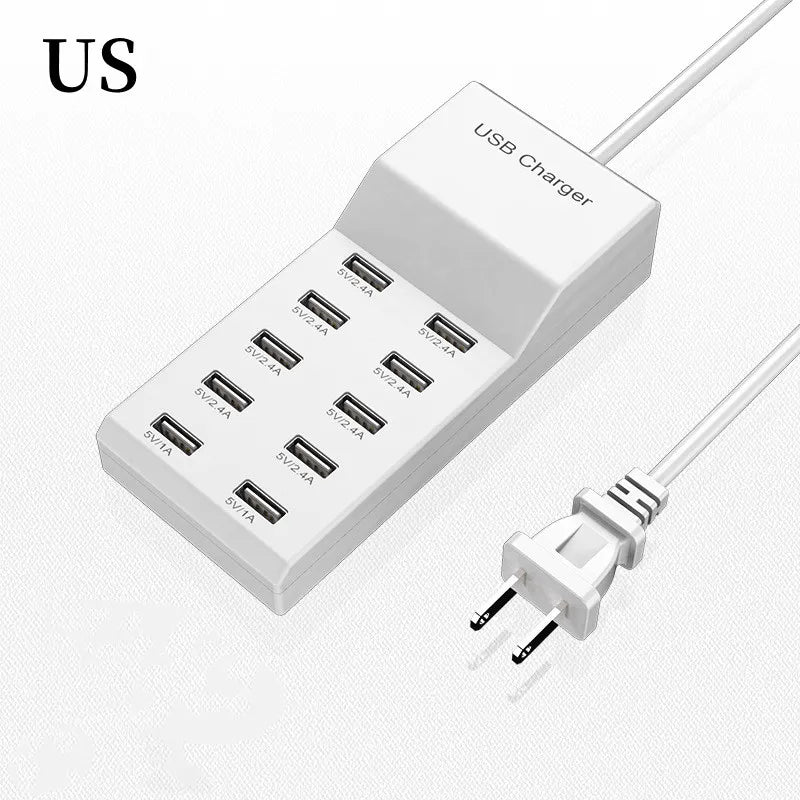 4/10-Ports USB Charging Station50W/10A Multi Port USB C Hub Charger for Cellphone Tablet Multiple Devices Extension Socket