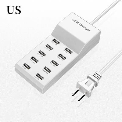 4/10-Ports USB Charging Station50W/10A Multi Port USB C Hub Charger for Cellphone Tablet Multiple Devices Extension Socket