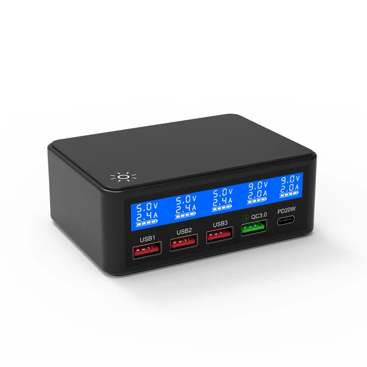 Multi USB Charger 50W 5 Port USB Fast Charger with QC 3.0 Quick Charge LCD Smart Charging Station Hub for Multiple Devices