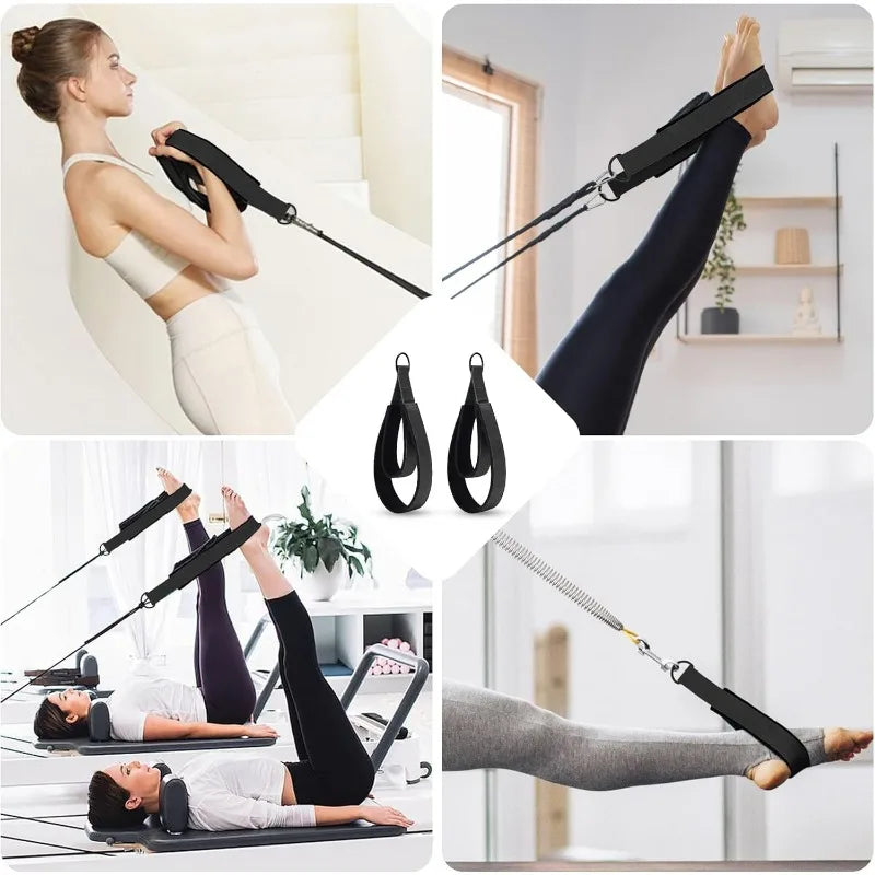 2Pcs Black Fitness D-Ring Double Loop Strap, Pilates Equipment D-Ring Strap, Home Gym Yoga Workout Sports Accessories