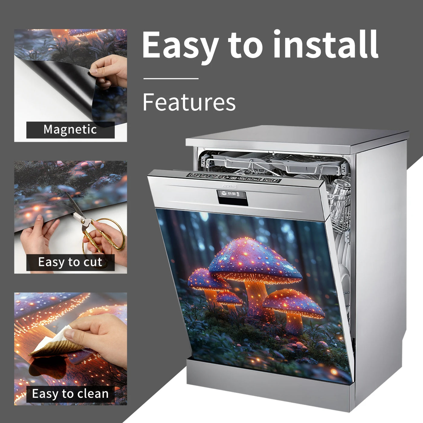 Easy-Clean Magnetic Dishwasher Door Cover - No Glue Needed, Perfect for Kitchen Decor & Stainless Steel Panels, 23.03x25.59 inch