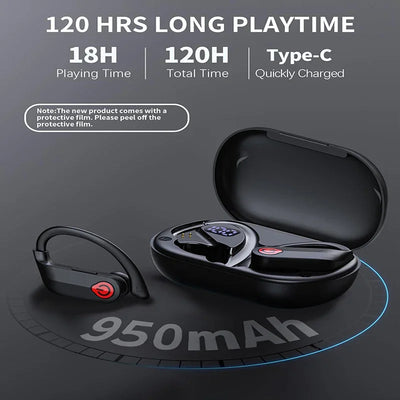 Wireless Earbuds 5.3 Bluetooth Headphones Sports Ear Buds with Earhooks 120H Playtime Wireless Headphones for Workout Waterproof