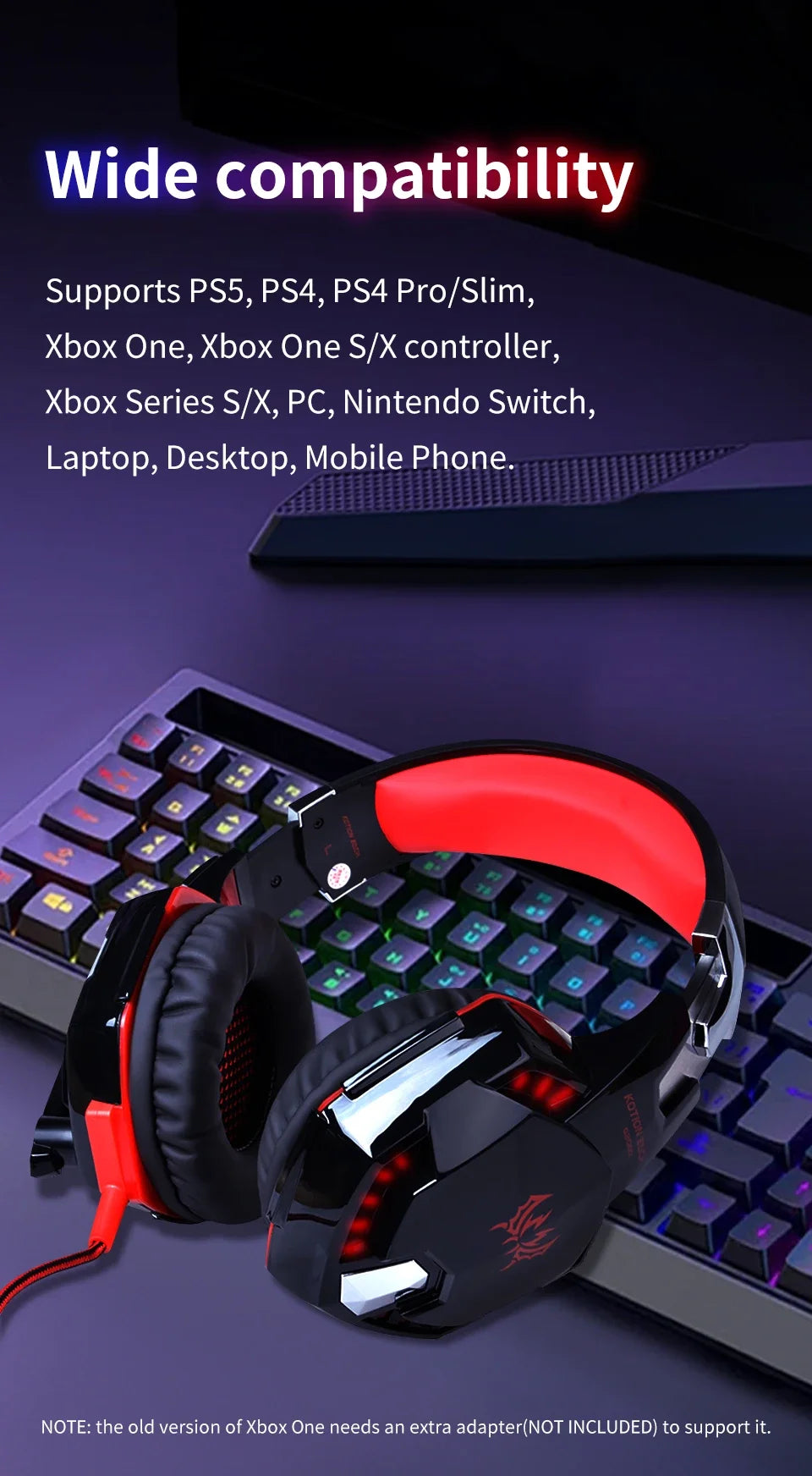 Gaming Headphones Wired Headset with Microphone 3.5mm Surrond Sound Stereo Deep Bass for PS4 PS5 PC Laptop XBOX Gamer Glowing