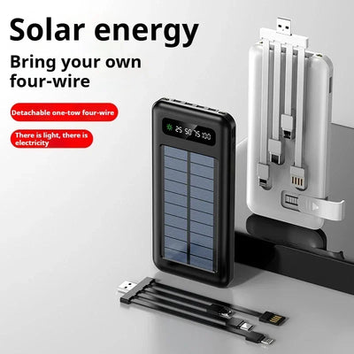 New Portable Charger Solar Power Bank 20000mah Large Capacity Outdoor Fast Charging Telephone Power Bank Share Removable Cable