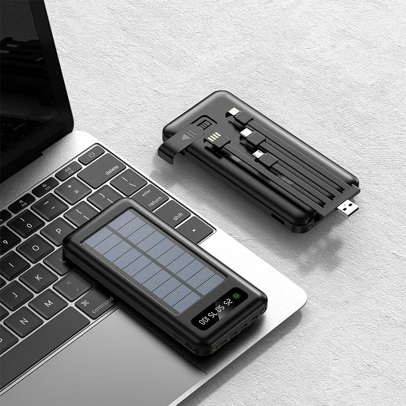 New Portable Charger Solar Power Bank 20000mah Large Capacity Outdoor Fast Charging Telephone Power Bank Share Removable Cable