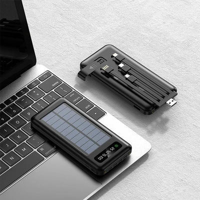 New Portable Charger Solar Power Bank 20000mah Large Capacity Outdoor Fast Charging Telephone Power Bank Share Removable Cable