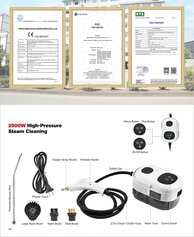 Home Steam Cleaner 2500W Protable High Pressure Steam Cleaning Machine for Air Conditioning Hood Kitchen Car Steaming Cleaner