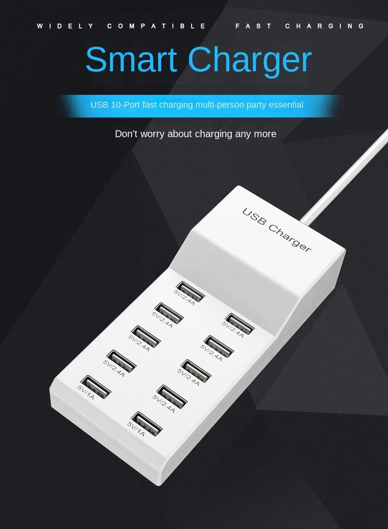 4/10-Ports USB Charging Station50W/10A Multi Port USB C Hub Charger for Cellphone Tablet Multiple Devices Extension Socket