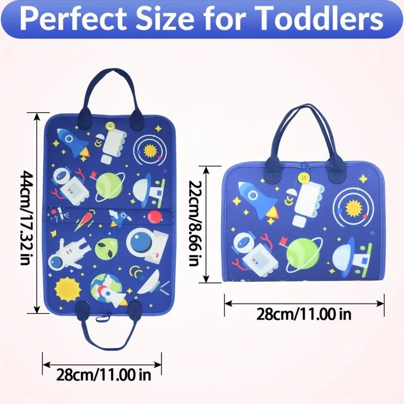 Montessori Busy Board for Toddlers Sensory Toy Fine Motor Skills Activity Travel Learning Gift for Boys Girls Blue Polyester