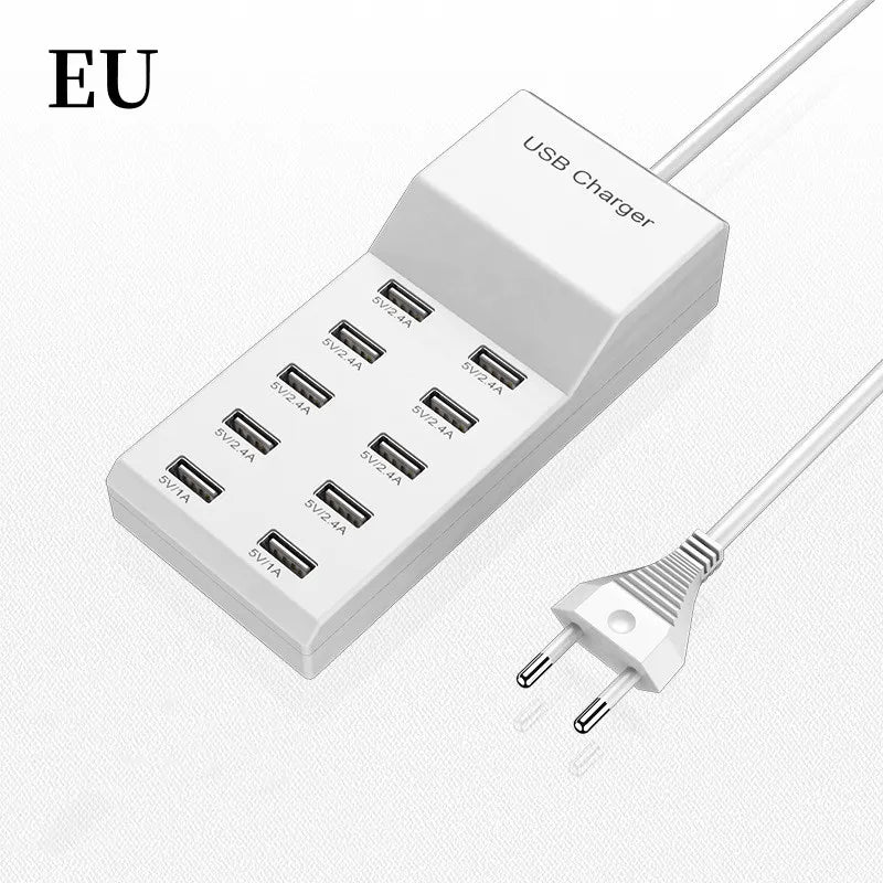 4/10-Ports USB Charging Station50W/10A Multi Port USB C Hub Charger for Cellphone Tablet Multiple Devices Extension Socket