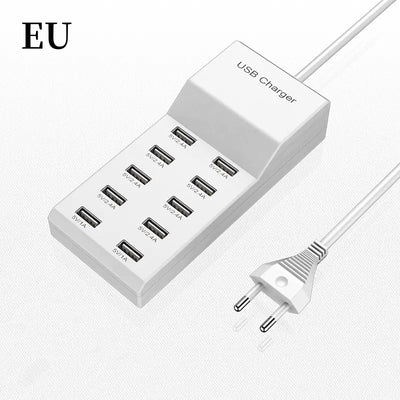 4/10-Ports USB Charging Station50W/10A Multi Port USB C Hub Charger for Cellphone Tablet Multiple Devices Extension Socket