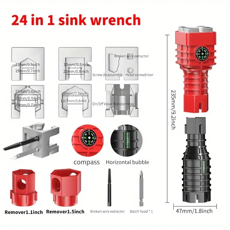 24/18/8 Multifunction Faucet and Sink Installer Tool Faucet Wrench Tool Plumbing Tool Water Pipe Spanner for Kitchen Bathroom