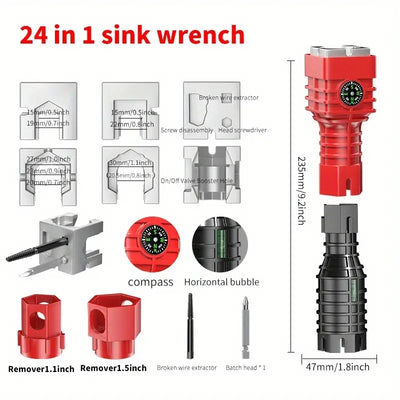 24/18/8 Multifunction Faucet and Sink Installer Tool Faucet Wrench Tool Plumbing Tool Water Pipe Spanner for Kitchen Bathroom