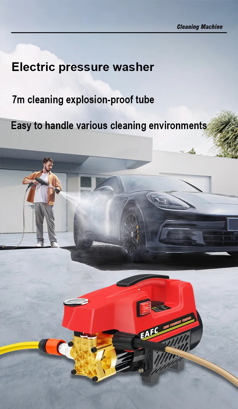 1000W 200Bar Electric Pressure Car Washer Multifuntional Portable High Power Cleaner with Foam Spray Water Gun for Home & Car
