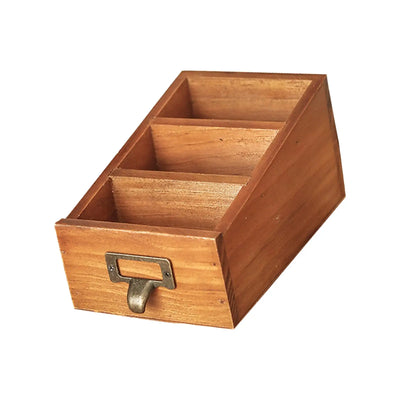 Wooden Desktop Organizer with 3 Compartments Compact Office Supplies Makeup Organizer for Bathroom Office Home Vanity Countertop
