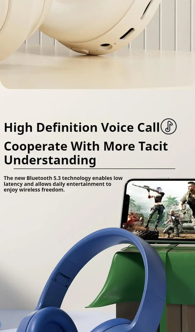 Over Ear HIFI Stereo Headsets Wireless Bluetooth Headphones Sports Gaming Earphones with HD Mic Support TF/AUX noise reduction
