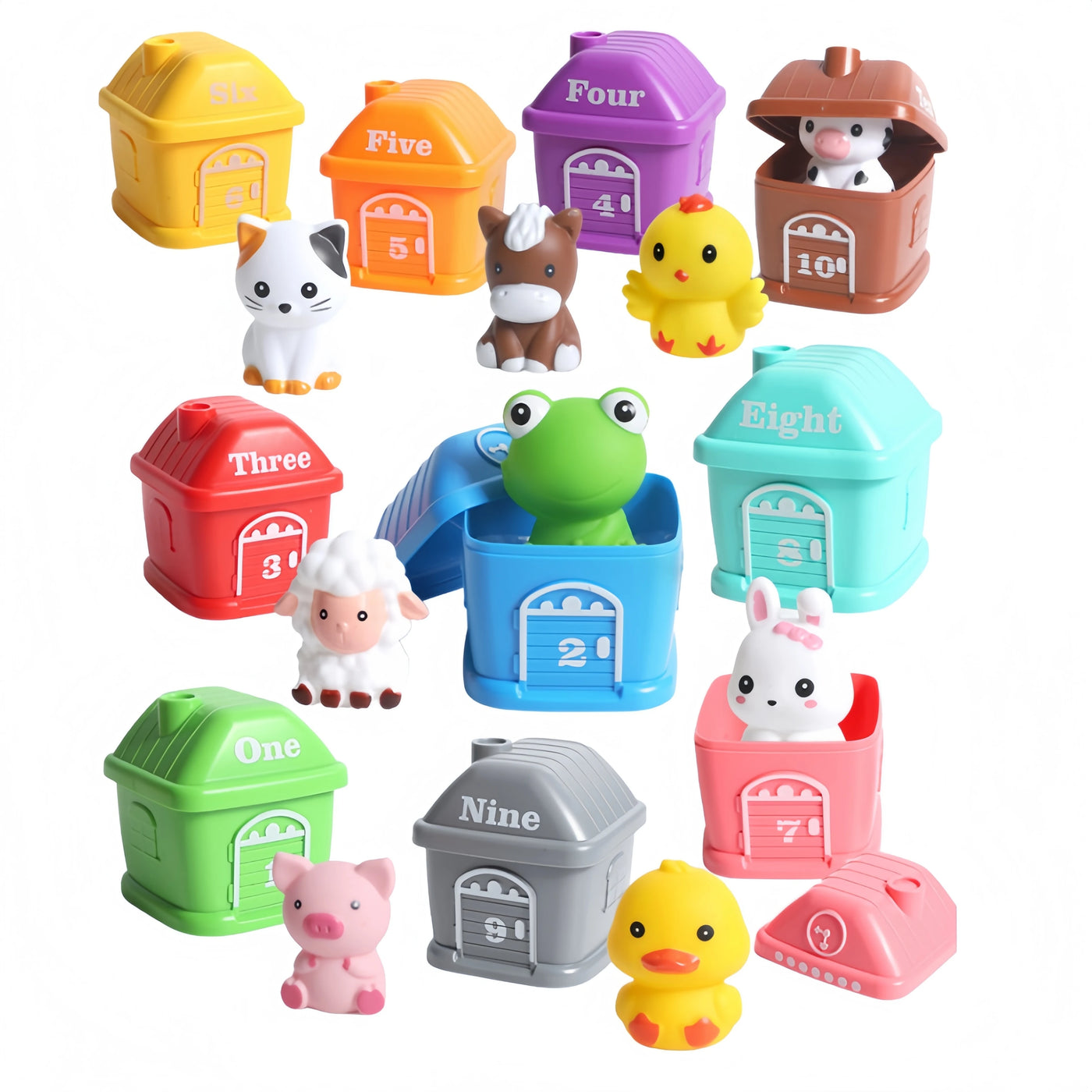 Learning Toys for 3+ Year Old Toddlers, 10pcs Farm Animals Barn Toys Finger Puppets for Kids,Montessori Counting Matching