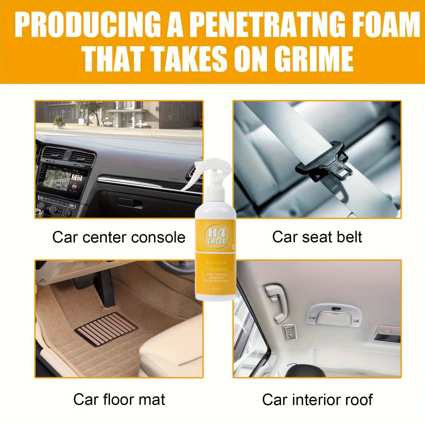 Car Cleaner Interior Spray Stain Dirt Removal for Car Seats and Surfaces for Seats Headliners Leather Fabric and Headliners