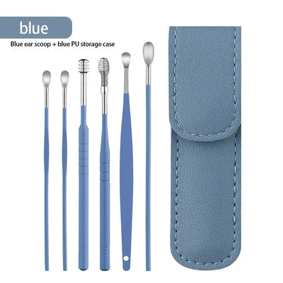 Earspoon Six-piece Ear-picking Tool Stainless Steel Ear-picking Spoon Leather Bag Ear-cleaning Spoon Easy to Carry at Home