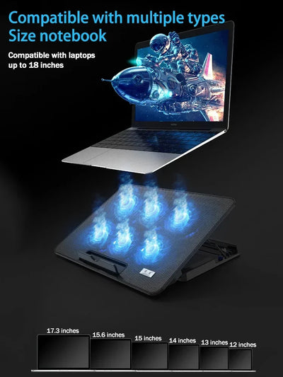 S6 Laptop Game 6 Cooling Fans Pad Compatible with 13-17.3 Inch Multi Heights Adjustable for Notebook Ultrabook Gamebook Macbook