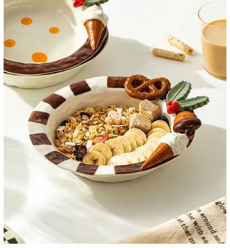 Portable Lightweight Home Essential  Girls Birthday Gift Dessert Fruit Plate Ceramic Breakfast Dish Sweet Style Salad Oatmeal