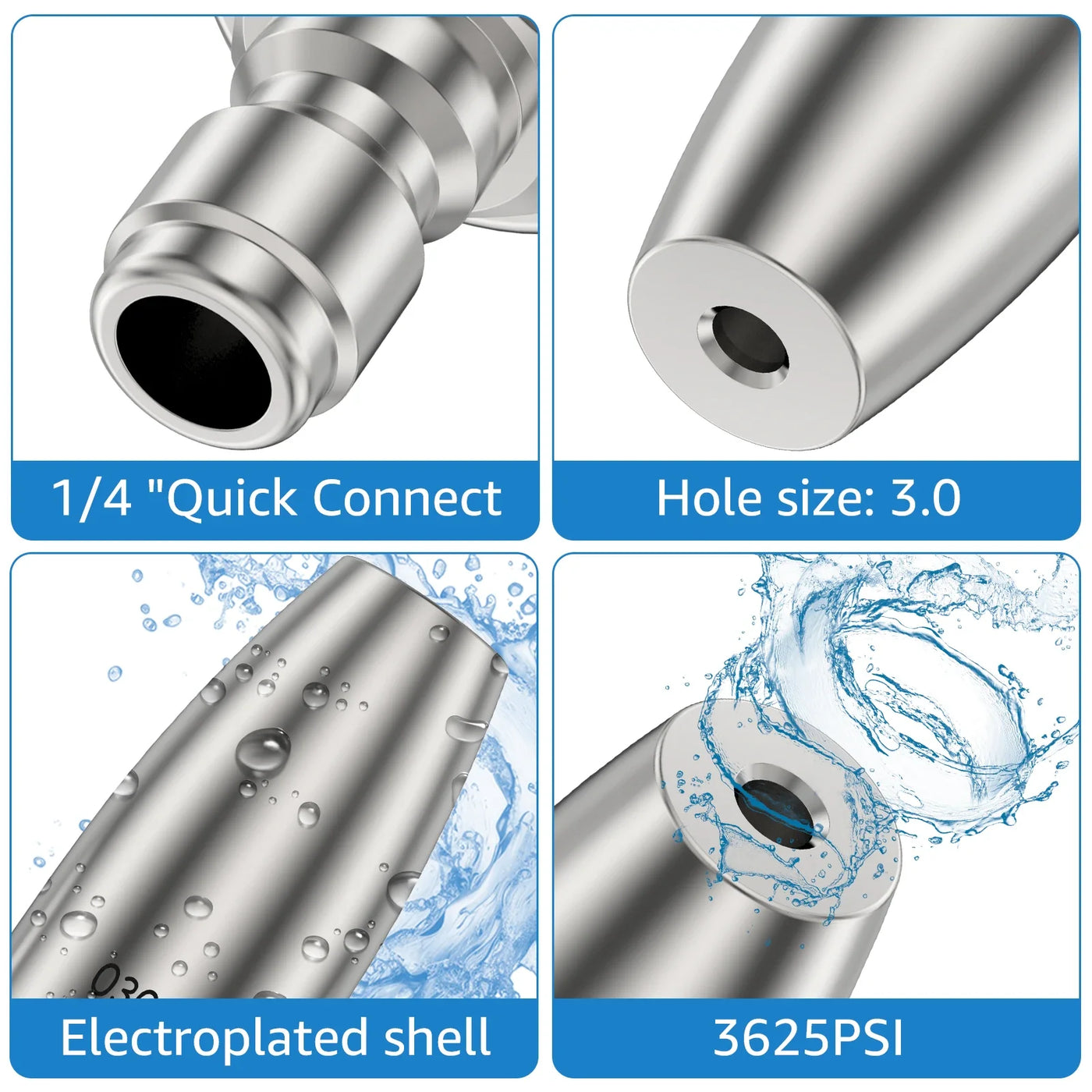 Car Wash Accessories Pressure Washer 3625 PSI Max Rotating 360 Pressure Washer Turbo Nozzle With 1/4 Quick Connect Rust Removing