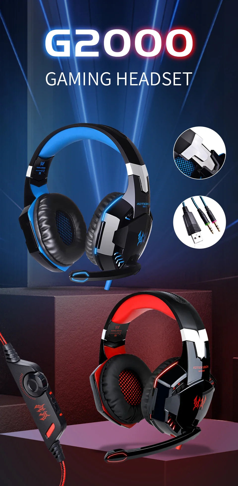 Gaming Headphones Wired Headset with Microphone 3.5mm Surrond Sound Stereo Deep Bass for PS4 PS5 PC Laptop XBOX Gamer Glowing