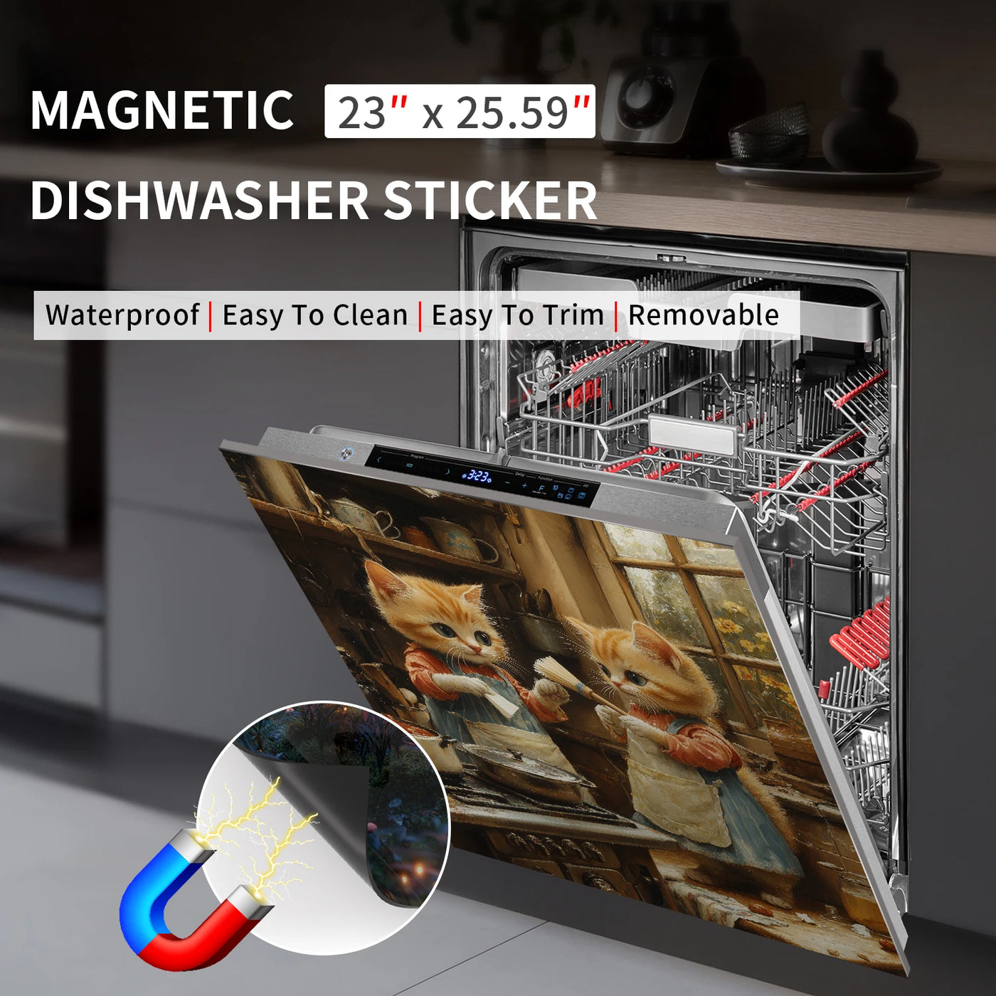 Easy-Clean Magnetic Dishwasher Door Cover - No Glue Needed, Perfect for Kitchen Decor & Stainless Steel Panels, 23.03x25.59 inch