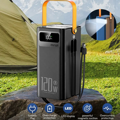 Portable Power Bank 120W 80000mAH Super Fast Charger Large Capacity External Battery Supports Simultaneous Charging of 7 Devices