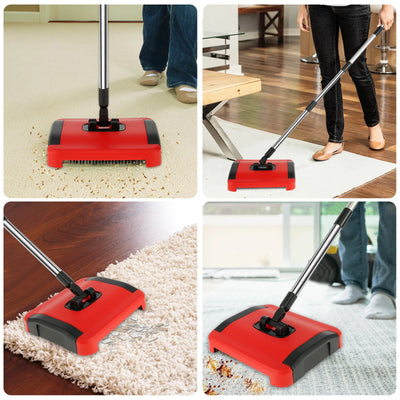 Carpet Floor Sweeper Hand Push Automatic Broom Cleaner for Home Office Rugs Pet Hair Dust Scraps Paper Cleaning